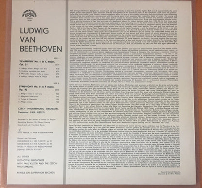 Ludwig van Beethoven : Symphony No. 1 In C Major - Symphony No. 8 In F Major. Czech Philharmonic Orchestra, Conductor Paul Kletzki.  (LP, RP)