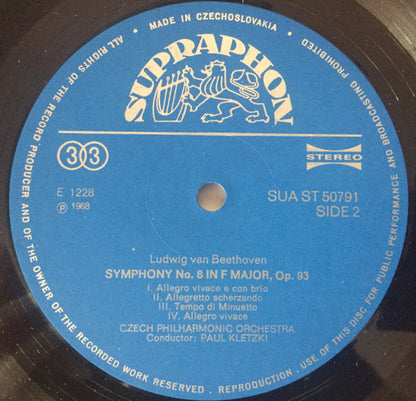 Ludwig van Beethoven : Symphony No. 1 In C Major - Symphony No. 8 In F Major. Czech Philharmonic Orchestra, Conductor Paul Kletzki.  (LP, RP)