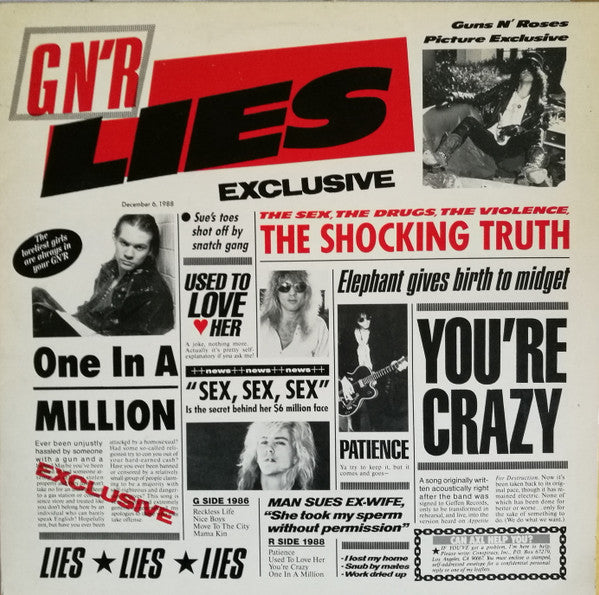 Guns N' Roses : G N' R Lies (LP, Album, RE)