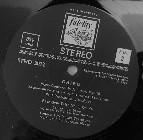 Edvard Grieg - Paul Procopolis, The London "Pro Musica" Symphony Orchestra, Norman Meyer : Piano Concerto In A Minor, Op. 16 / Peer Gynt Suite No. 1, Op. 46 (LP)
