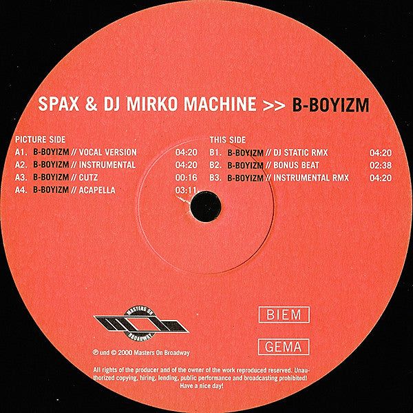 Spax & DJ Mirko Machine : B-Boyizm (12")