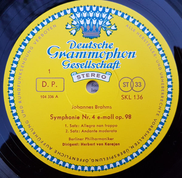 Herbert von Karajan, Johannes Brahms, Berliner Philharmoniker : Symphonie Nr. 4 (LP, GY5)