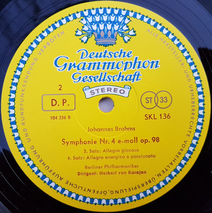 Herbert von Karajan, Johannes Brahms, Berliner Philharmoniker : Symphonie Nr. 4 (LP, GY5)