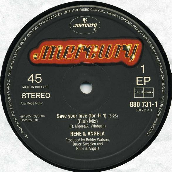 René & Angela : Save Your Love (For #1) (Club Mix) (12", EP)