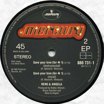 René & Angela : Save Your Love (For #1) (Club Mix) (12", EP)