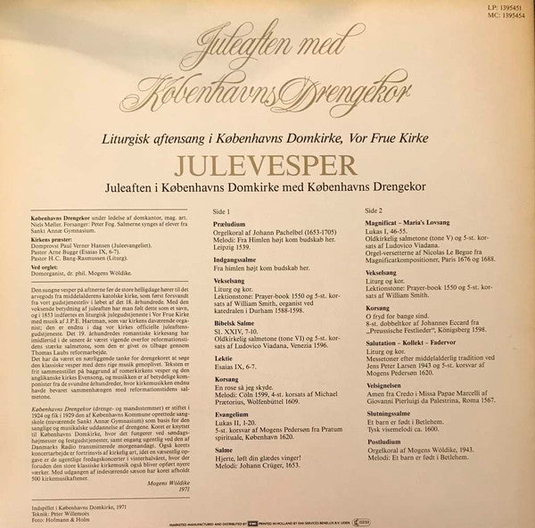 Københavns Drengekor : Julevesper - Juleaften I Københavns Domkirke Med Københavns Drengekor (LP, Album)