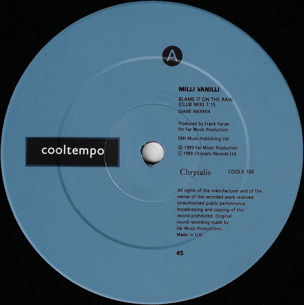 Milli Vanilli : Blame It On The Rain (12", Single)