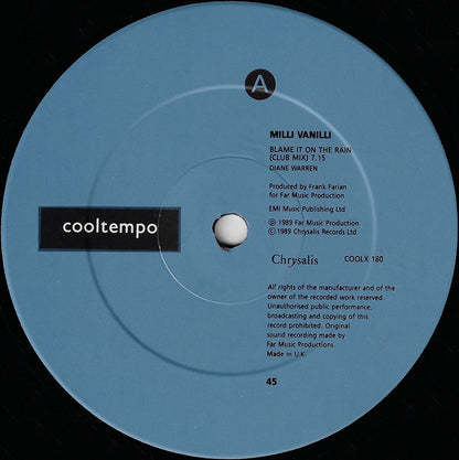 Milli Vanilli : Blame It On The Rain (12", Single)