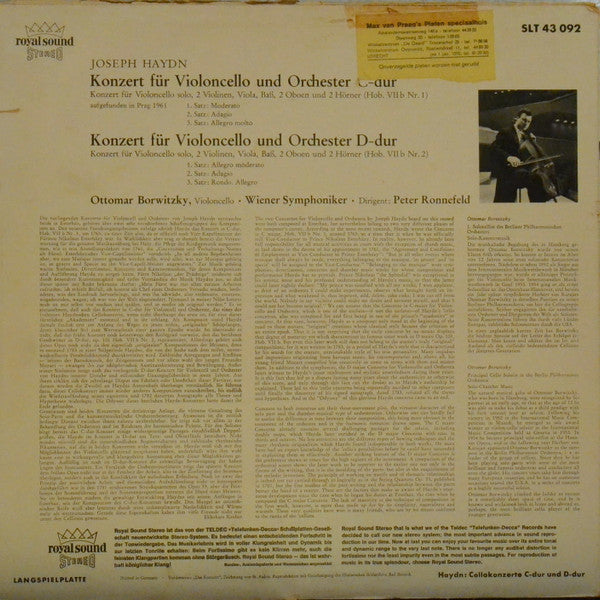 Joseph Haydn - Ottomar Borwitzky & Wiener Symphoniker cond. Peter Ronnefeld : Cellokonzerte C-dur & D-dur (LP)