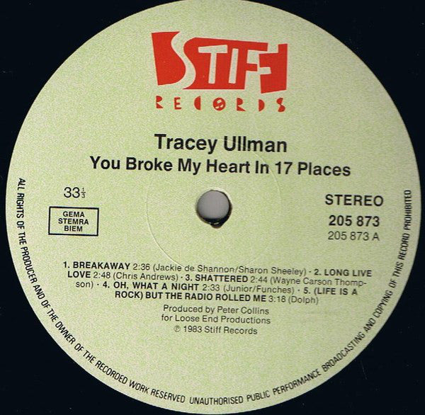 Tracey Ullman : You Broke My Heart In 17 Places (LP, Album)