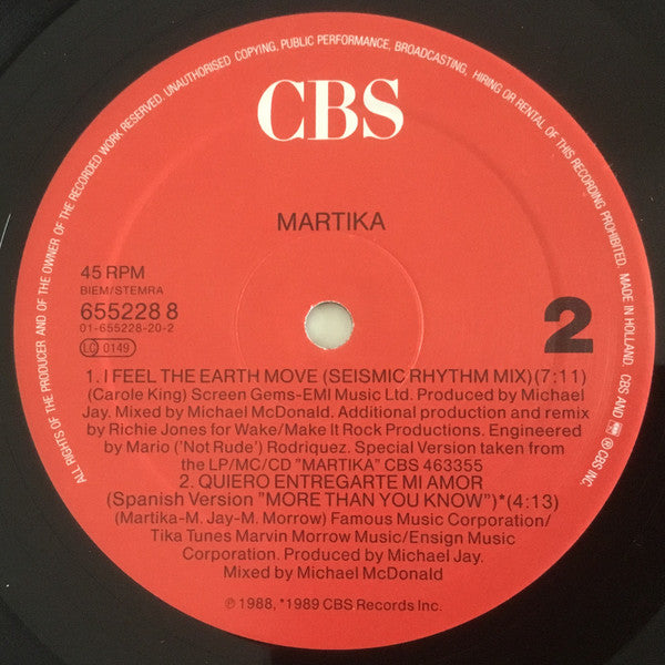 Martika : I Feel The Earth Move (12", Single)