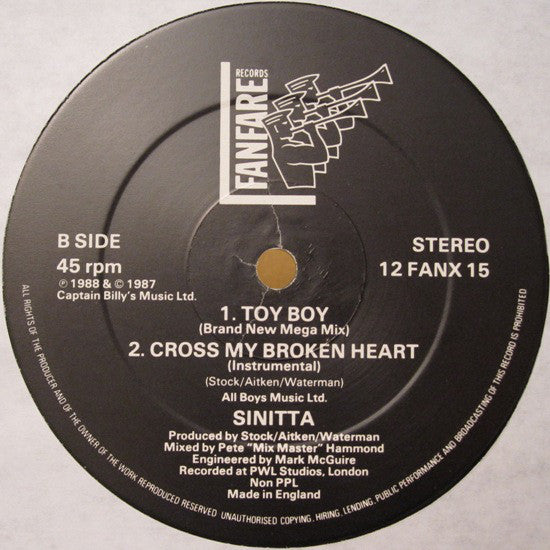 Sinitta : Cross My Broken Heart (Remix - Extra Pulsing Beat Mix) (12", EP)