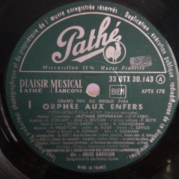 Michel Roux, Claude Devos, Claudine Collart, Andrée Grandjean, Deva Dassy, Freda Betti, Liliane Berton, Choeur Raymond Saint-Paul, Orchestre de l'Association des Concerts Lamoureux : Offenbach - Orphée Aux Enfers (LP, RP)