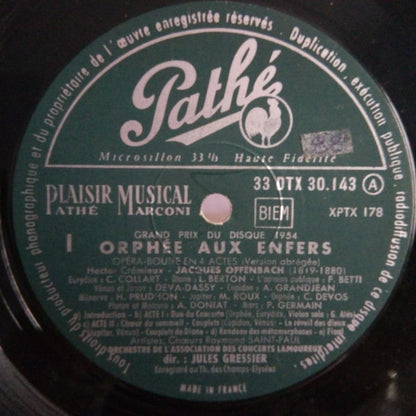 Michel Roux, Claude Devos, Claudine Collart, Andrée Grandjean, Deva Dassy, Freda Betti, Liliane Berton, Choeur Raymond Saint-Paul, Orchestre de l'Association des Concerts Lamoureux : Offenbach - Orphée Aux Enfers (LP, RP)