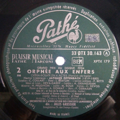 Michel Roux, Claude Devos, Claudine Collart, Andrée Grandjean, Deva Dassy, Freda Betti, Liliane Berton, Choeur Raymond Saint-Paul, Orchestre de l'Association des Concerts Lamoureux : Offenbach - Orphée Aux Enfers (LP, RP)