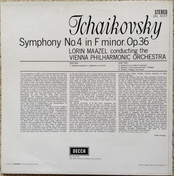 Lorin Maazel Conducting Wiener Philharmoniker - Pyotr Ilyich Tchaikovsky : Symphony No. 4 In F Minor, Op.36 (LP, RP)