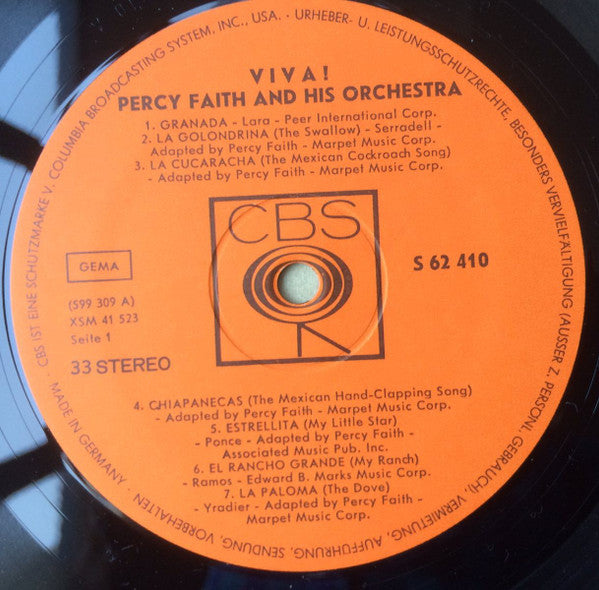 Percy Faith & His Orchestra : Viva! The Music Of Mexico (LP, Album)