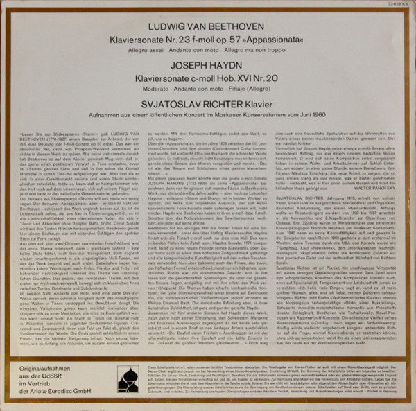 Ludwig van Beethoven, Joseph Haydn, Sviatoslav Richter : Klaviersonate Nr. 23, Klaviersonate C-moll Nr.20 (LP)