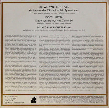 Ludwig van Beethoven, Joseph Haydn, Sviatoslav Richter : Klaviersonate Nr. 23, Klaviersonate C-moll Nr.20 (LP)
