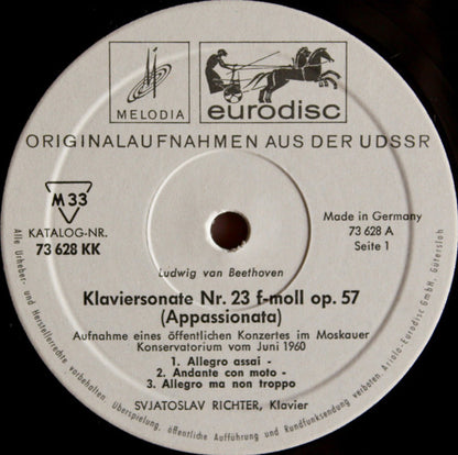 Ludwig van Beethoven, Joseph Haydn, Sviatoslav Richter : Klaviersonate Nr. 23, Klaviersonate C-moll Nr.20 (LP)