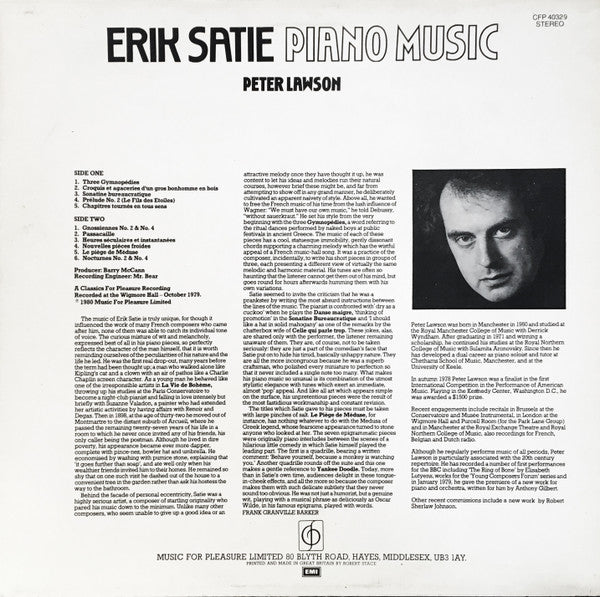 Erik Satie, Peter Lawson : Piano Music (LP)