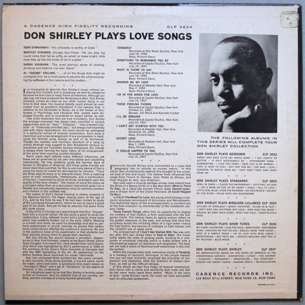 Don Shirley : Don Shirley Plays Love Songs (LP, Album, Mono, RE)