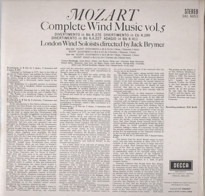 Wolfgang Amadeus Mozart / London Wind Soloists, Jack Brymer : Complete Wind Music Vol. 5 (LP)