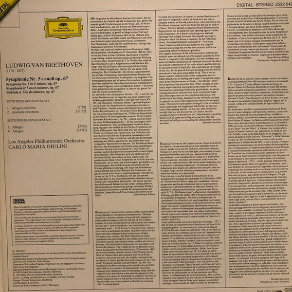 Ludwig van Beethoven - Los Angeles Philharmonic Orchestra, Carlo Maria Giulini : Symphony No. 5 (LP)