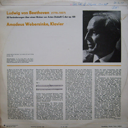 Ludwig van Beethoven, Amadeus Webersinke : 33 Veränderungen Über Einen Walzer Von Anton Diabelli C-Dur Op. 120 (LP, Mono)