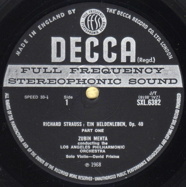 Richard Strauss - Zubin Mehta, Los Angeles Philharmonic Orchestra, David Frisina : Ein Heldenleben (LP, Lab)