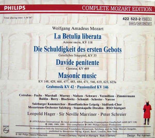 Wolfgang Amadeus Mozart : Oratorios, Cantatas, Masonic Music (6xCD, RP + Box, Comp, Sli)