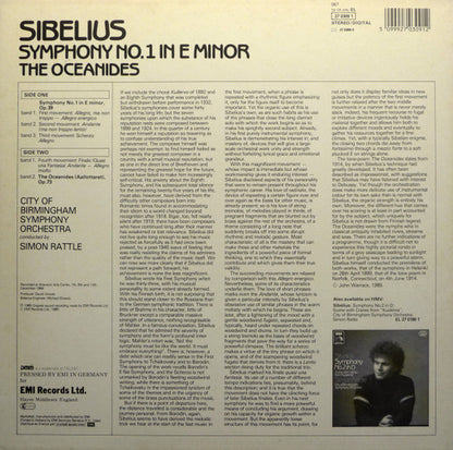 Jean Sibelius - Sir Simon Rattle, City Of Birmingham Symphony Orchestra : Symphony No. 1 In E Minor / The Oceanides (LP, DMM)