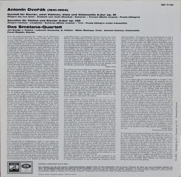 Antonín Dvořák - Pavel Štěpán, Smetana Quartet, Jiří Novák (2) : Klavierquintett A-dur Op. 81 / Sonatine Für Violine Und Klavier G-dur Op. 100 (LP, Album)