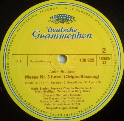 Anton Bruckner / Maria Stader ‧ Claudia Hellmann ‧ Ernst Haefliger ‧ Kim Borg ‧ Dirigent: Eugen Jochum : Messe Nr.3 ‧ F-Moll (LP, RP)