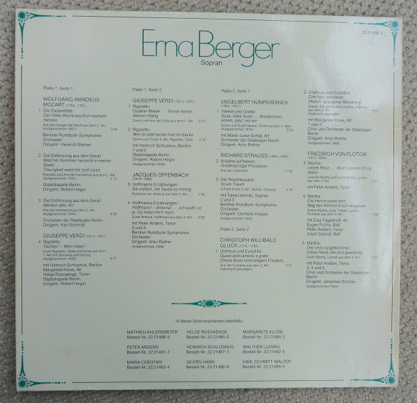 Erna Berger : Sopran - Historische Aufnahmen Aus Den Jahren 1935 - 1946 (2xLP, Comp, Mono)