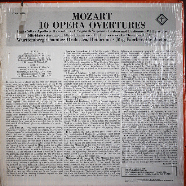 Wolfgang Amadeus Mozart, Württembergisches Kammerorchester, Jörg Faerber : 10 Opera Overtures (LP, Album, Quad, Ste)