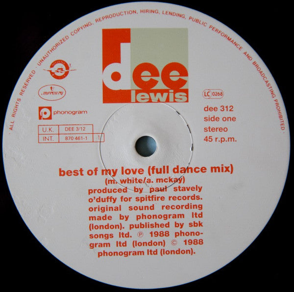 Dee Lewis : The Best Of My Love (12")