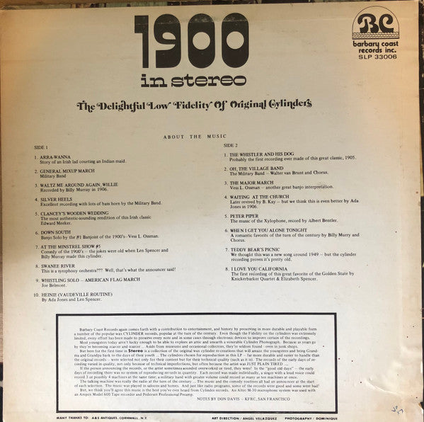 Various : 1900 In Stereo (Famous Cylinder Recordings) (LP, Comp, Mono)