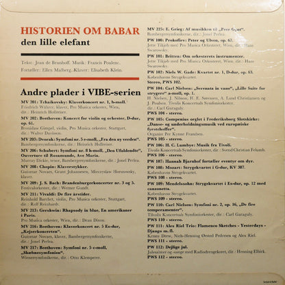 Jean De Brunhoff, Francis Poulenc, Ellen Malberg, Elisabeth Klein : Historien Om Babar (Den Lille Elefant) (10", Album, Mono)