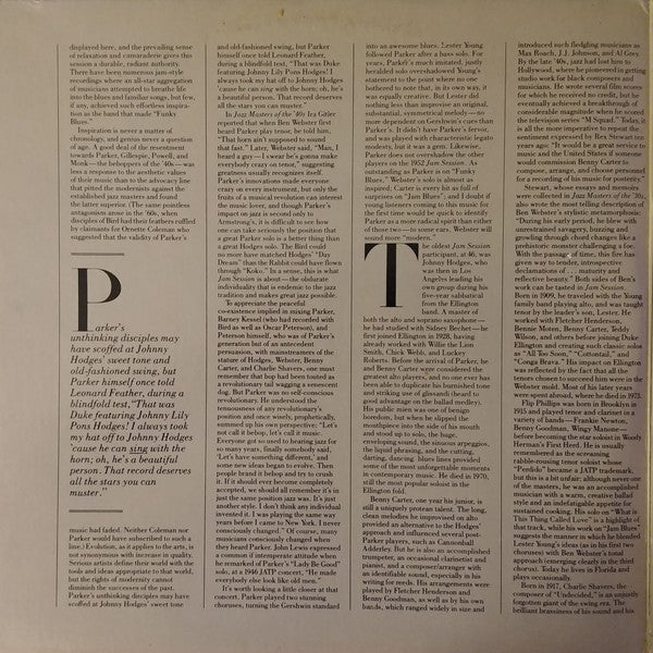 Charlie Parker With Benny Carter / Johnny Hodges / Ben Webster & Oscar Peterson : Norman Granz Jam Session / The Charlie Parker Sides (2xLP, Comp, Mono, RE, Pit)
