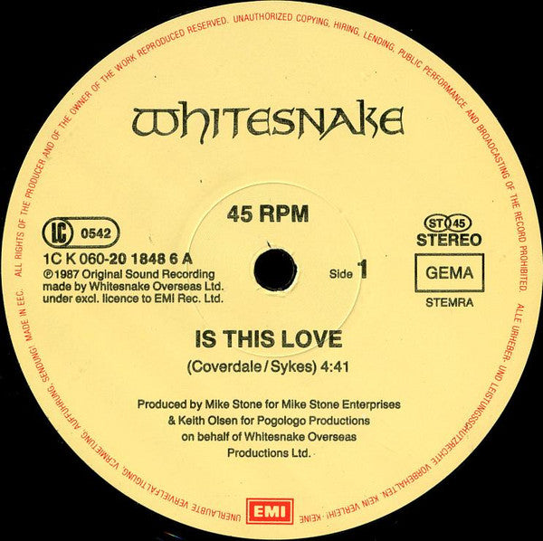 Whitesnake : Is This Love (12", Maxi)