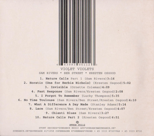 Sam Rivers * Ben Street * Kresten Osgood : Violet Violets (CD, Album)