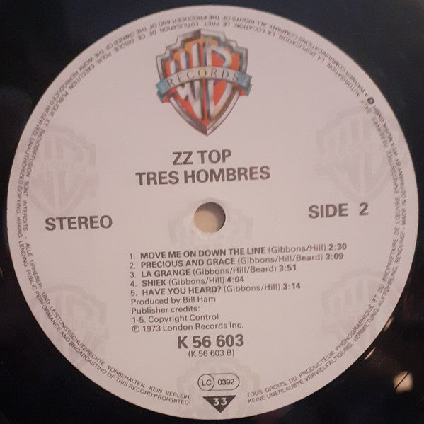 ZZ Top : Tres Hombres (LP, Album, Gat)