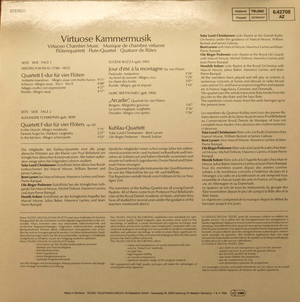 Kuhlau-kvartetten, Toke Lund Christiansen, Bent Larsen, Ole Birger Pedersen, Henrik Svitzer : Virtuose Kammermusik, Virtuoso Chamber Music, Musique De Chambre Virtuose - Flötenquartett, Flute Quartet, Kuhlau-Quartett (LP)