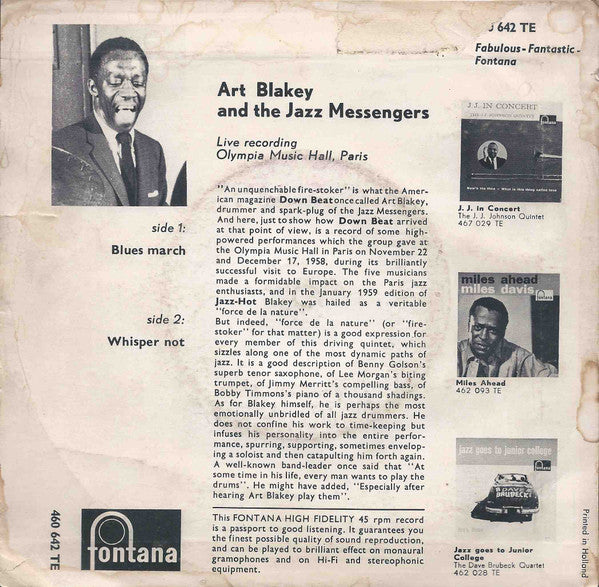 Art Blakey & The Jazz Messengers : Blues March (7", Bla)