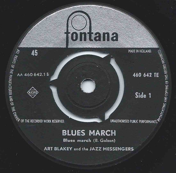 Art Blakey & The Jazz Messengers : Blues March (7", Bla)