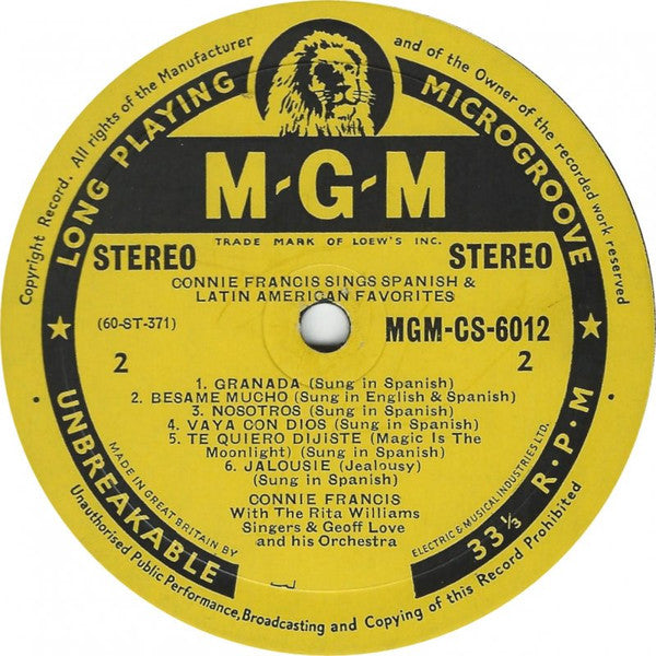 Connie Francis : Sings Spanish & Latin American Favorites (LP, Album)