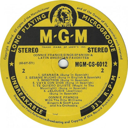 Connie Francis : Sings Spanish & Latin American Favorites (LP, Album)