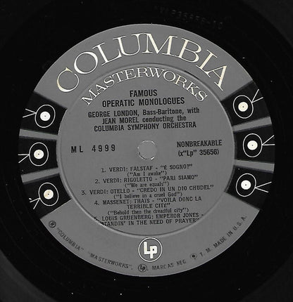 George London (2), Jean Morel, Columbia Symphony Orchestra : Famous Operatic Monologues (LP, Album)