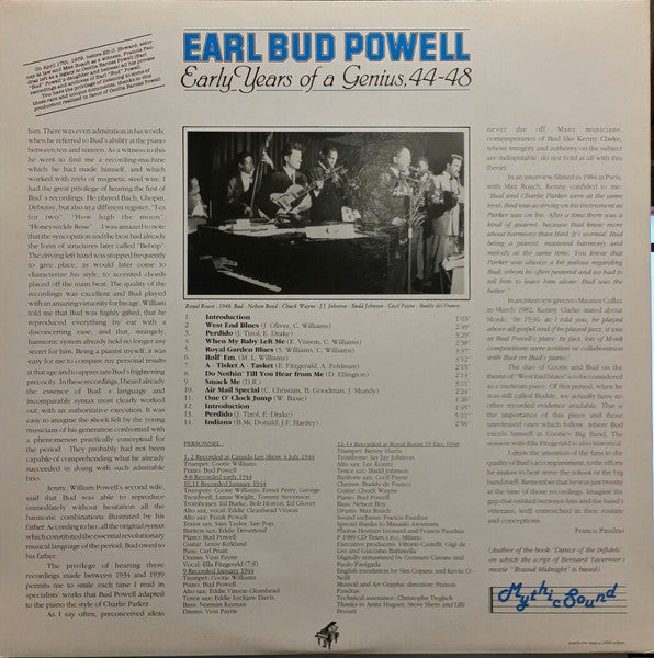 Bud Powell : Early Years Of A Genius, 44-48 (LP, Album, RM, Gat)